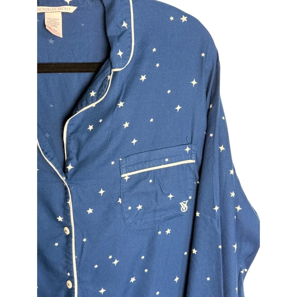 Victoria's Secret Celestial Pajama Top Stars Moon Button Front Sleep Shirt L‎